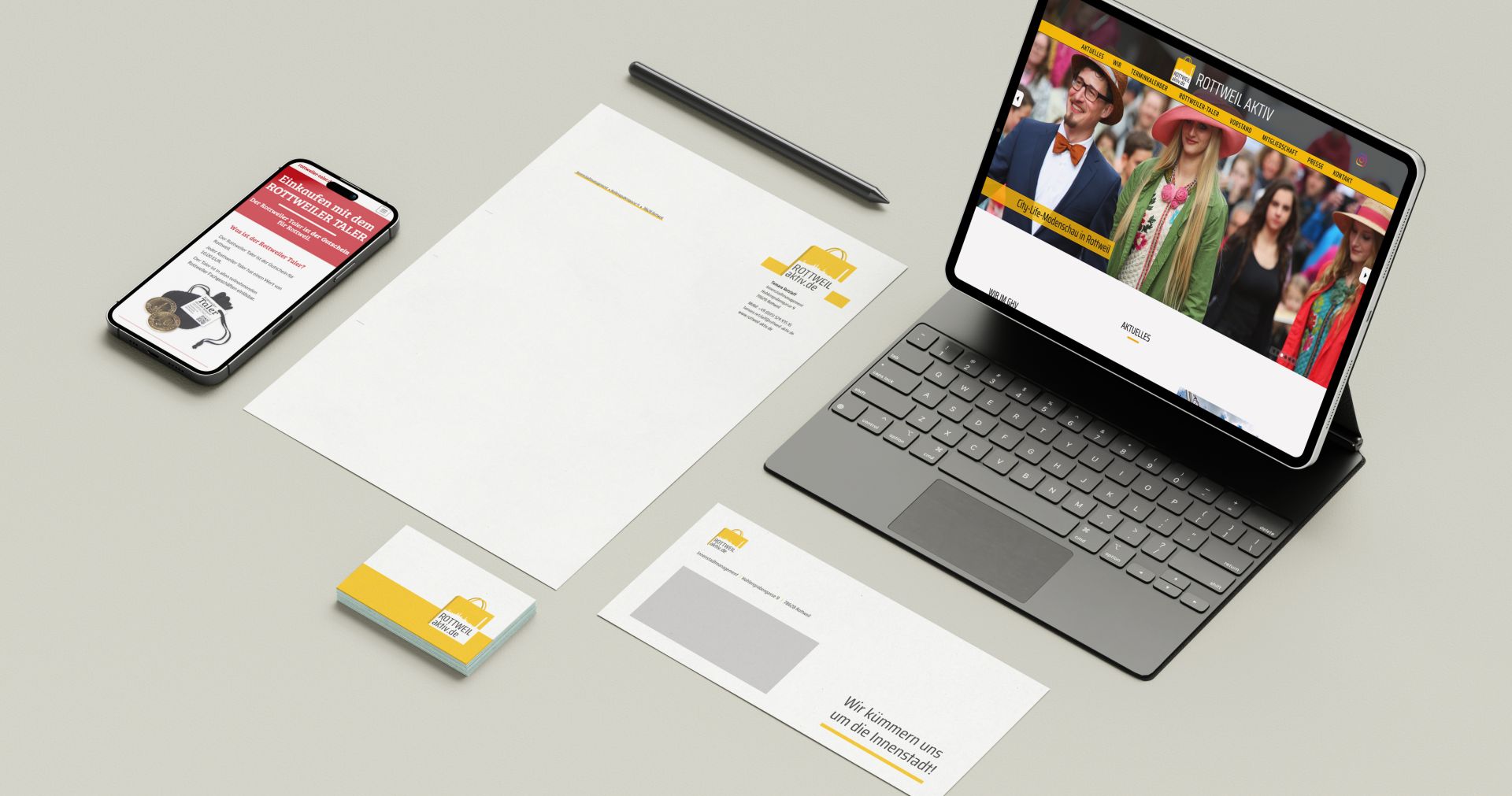 Website, Smartphone, Briefpapier, Briefumschlag, Visitenkarte im GHV-Design