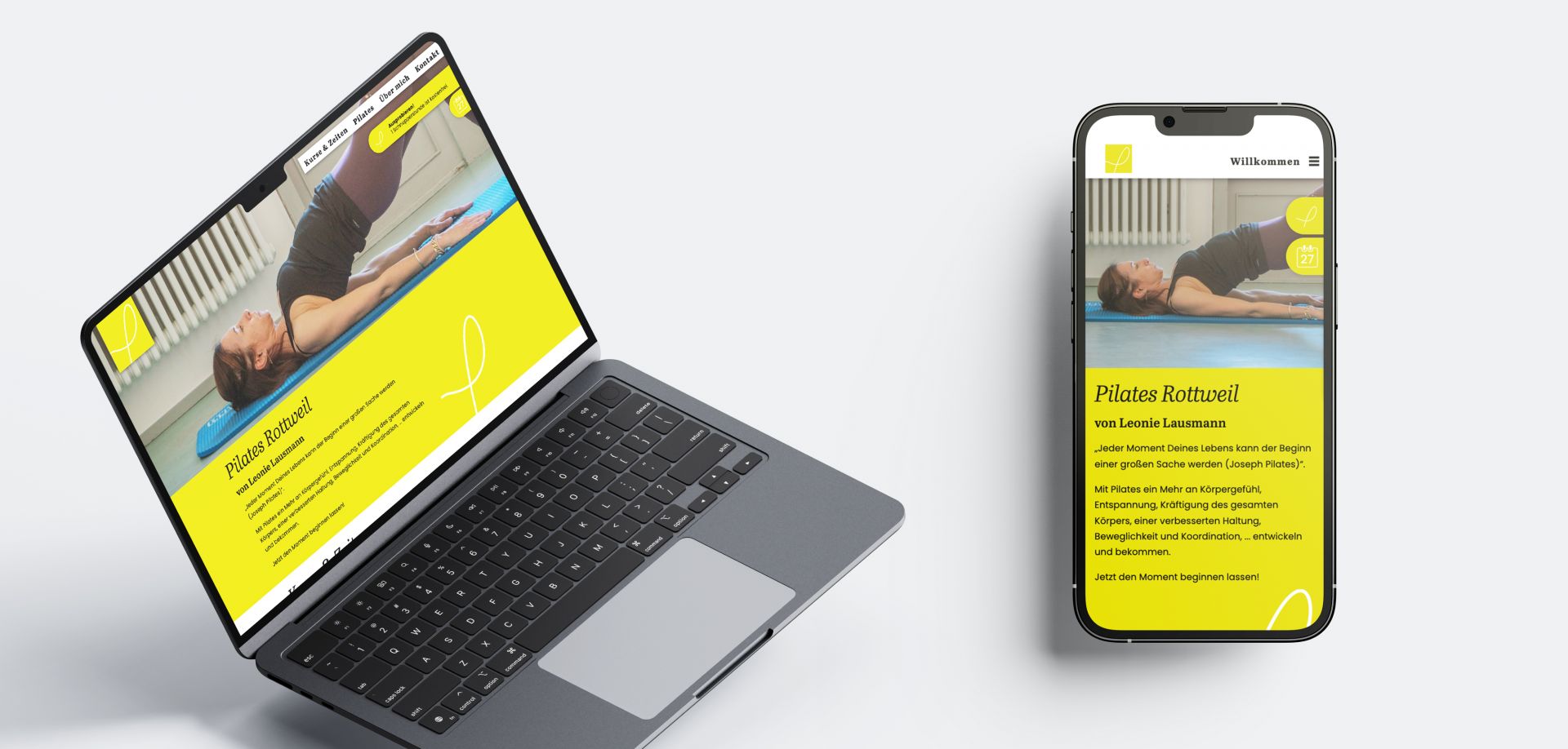 Website von Pilates Rottweil abgebildet auf einem Laptop und einem Smartphone